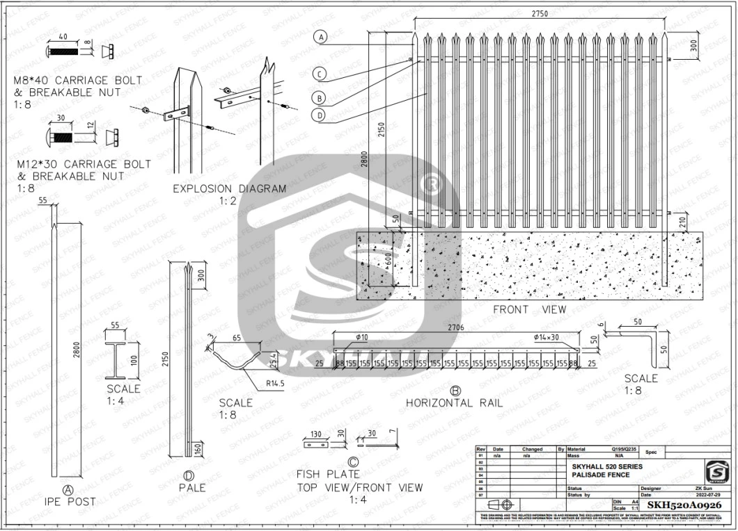 Galvanized Welded W Plate D Plate Metal Security Palisade Fence