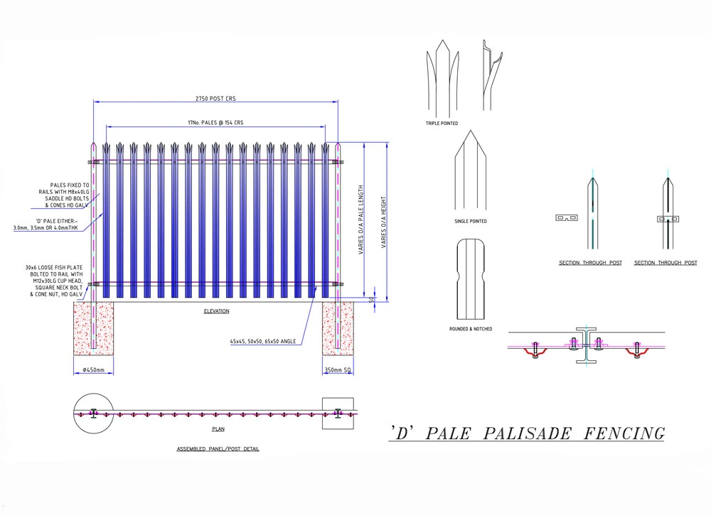 Wholesale Black Powder Coated W Pale Steel Palisade Security Fencing